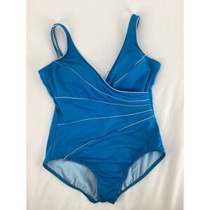 Miraclesuit Women Blue Surplice Wrap One Piece Swimsuit Tummy Control Ruching